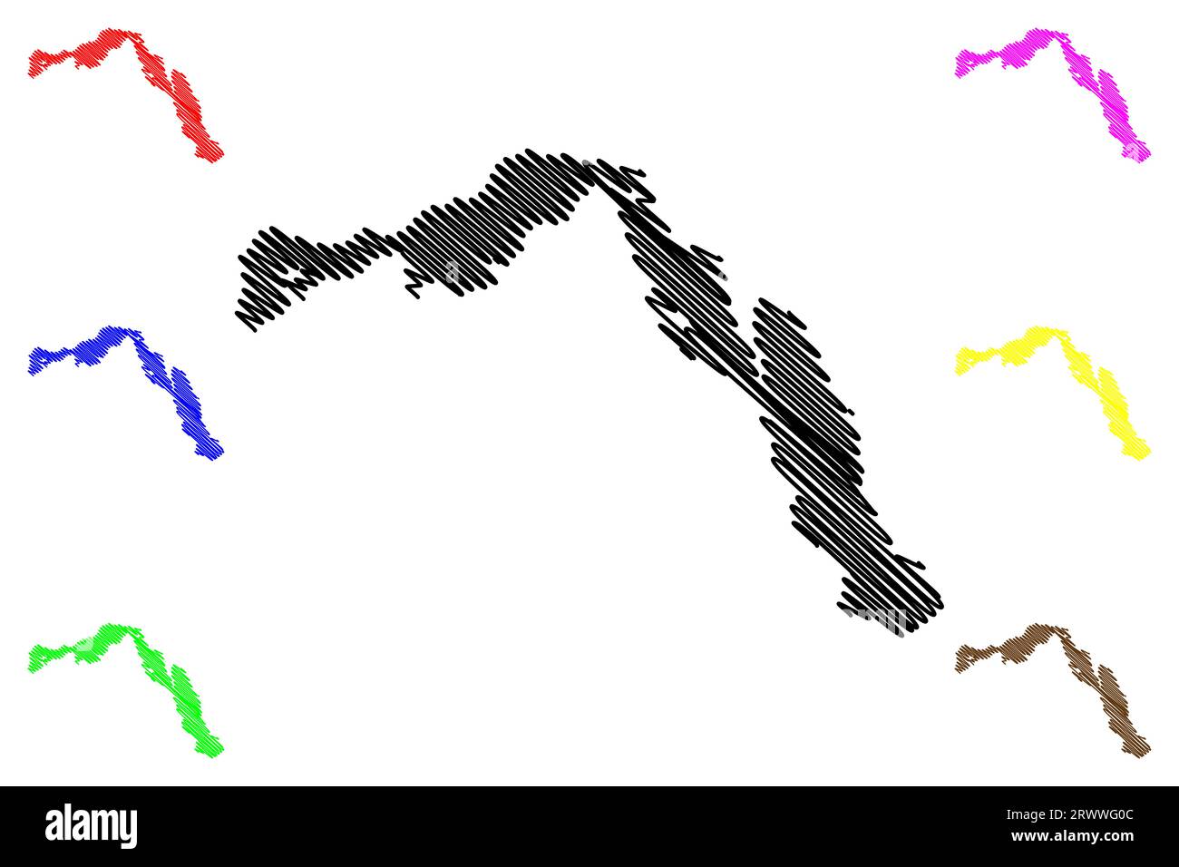 Lake Cochrane oder Pueyrredon (Südamerika, Argentinische Republik, Argentinien, Chile, Patagonien) Kartenvektordarstellung, Scribble-Skizze Cochrane oder Puey Stock Vektor