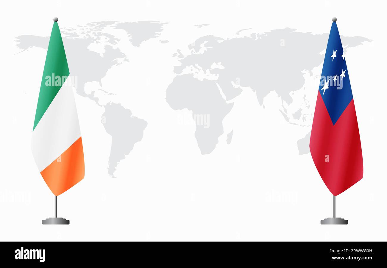 Irland und Samoa Flaggen für offizielles Treffen vor dem Hintergrund der Weltkarte. Stock Vektor