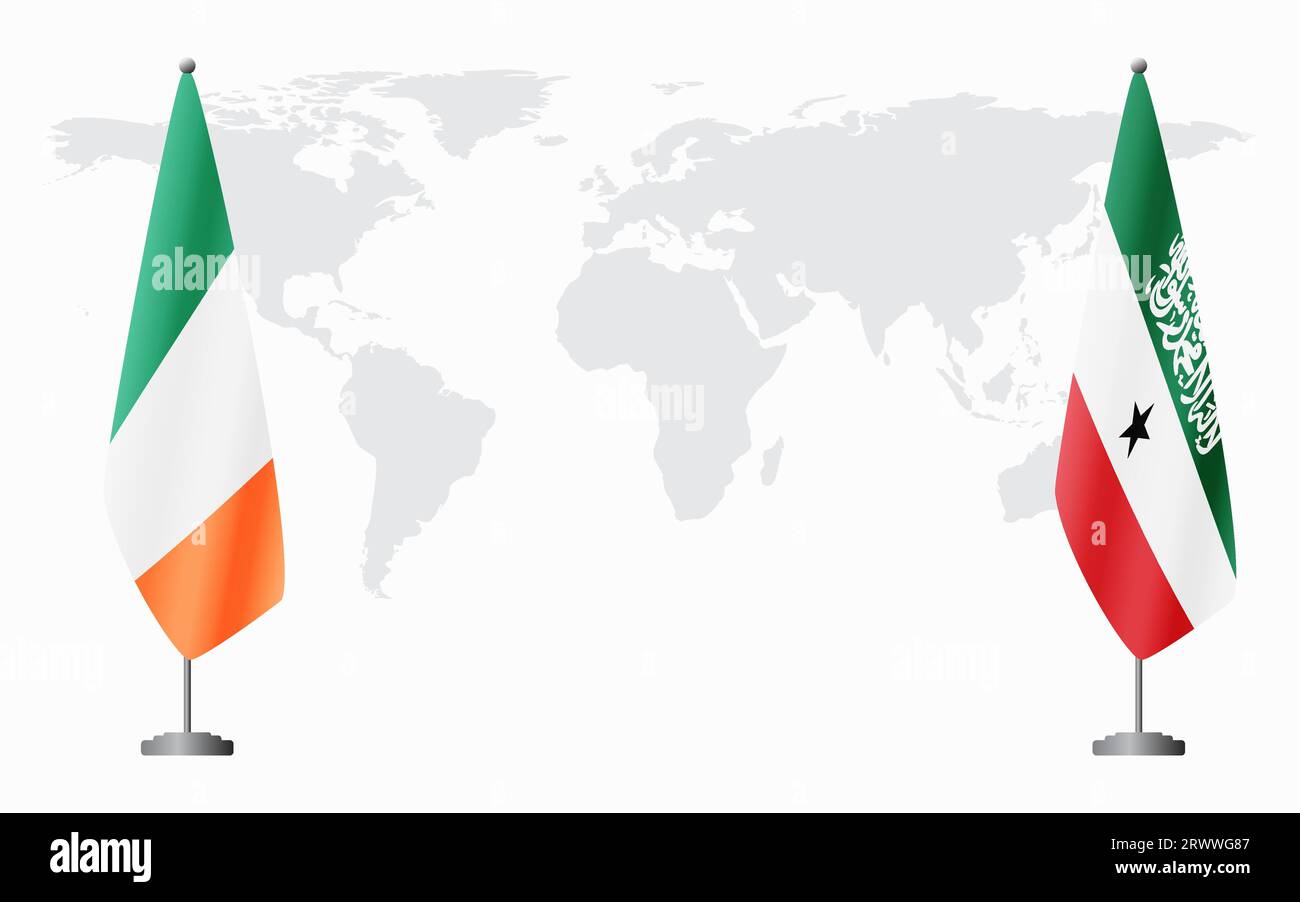 Irland und Somaliland Flaggen für offizielles Treffen vor dem Hintergrund der Weltkarte. Stock Vektor