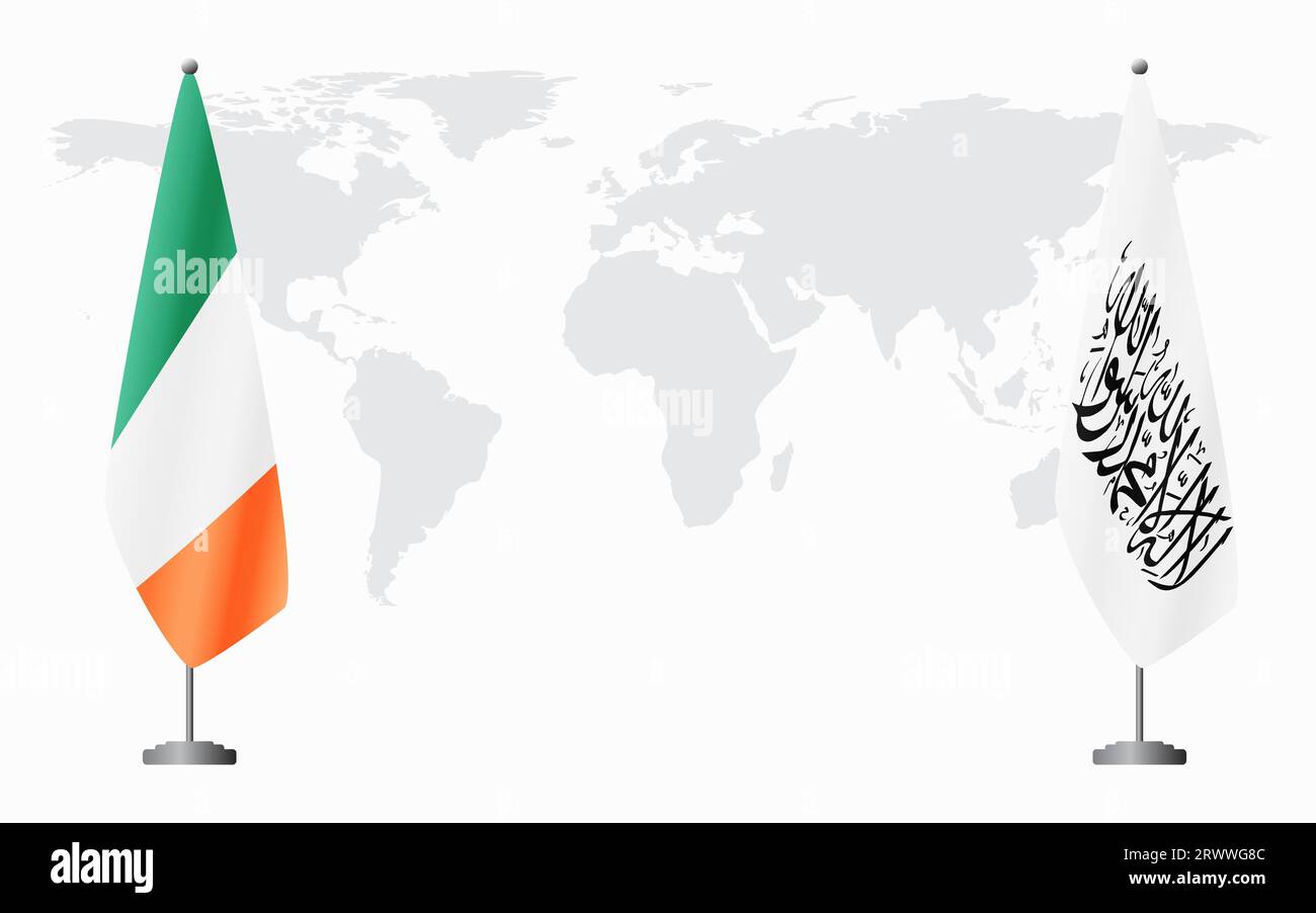 Irland und Afghanistan Flaggen für offizielles Treffen vor dem Hintergrund der Weltkarte. Stock Vektor
