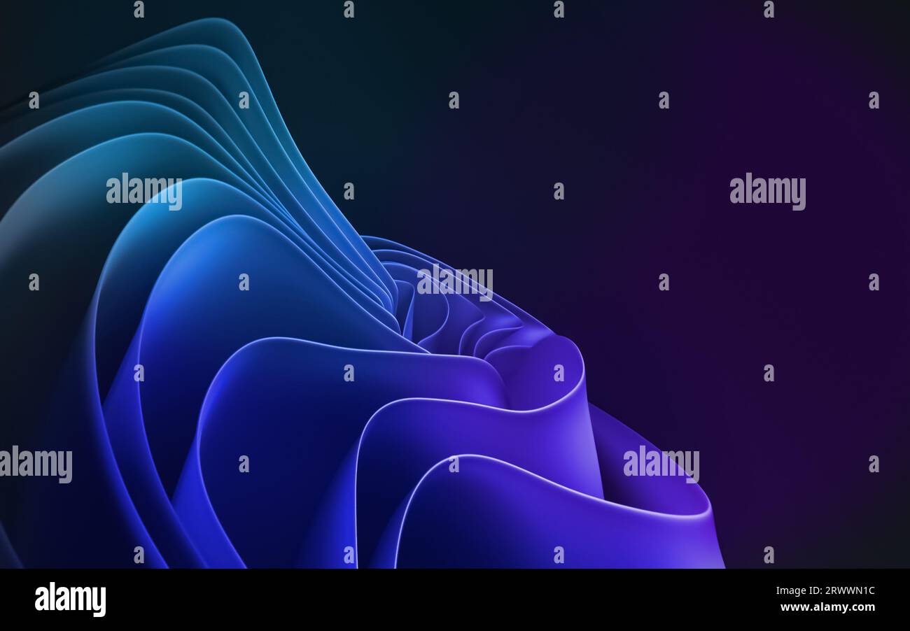 Illustration eines abstrakten blau-violetten Hintergrunds mit 3D-wellenförmigen flachen Formen mit Effekten Stockfoto