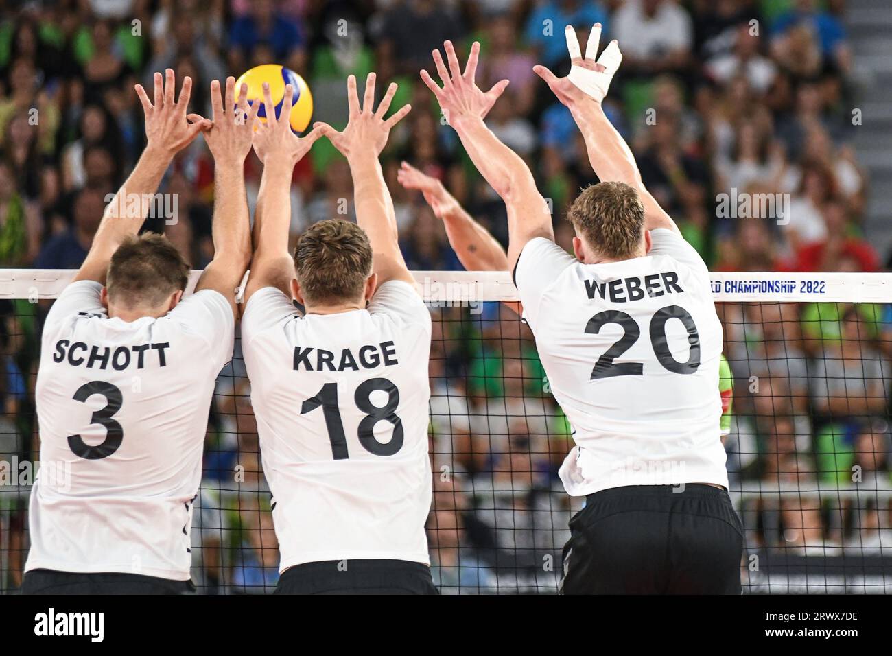 Ruben Schott, Florian Krage, Linus Weber (Deutschland). Volleyball-Weltmeisterschaft 2022. Stockfoto