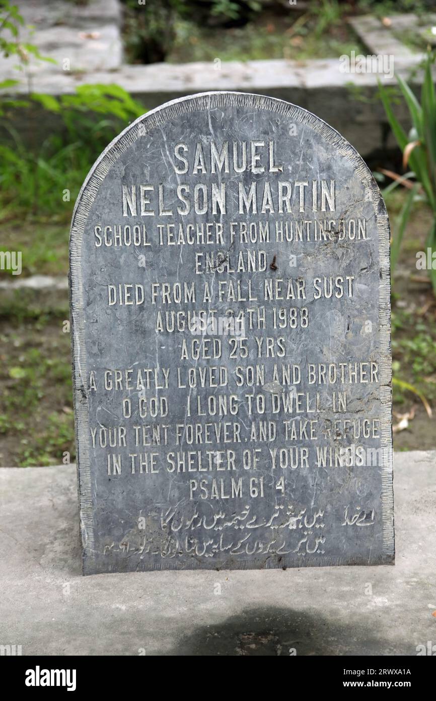 Grab des Schullehrers Samuel Nelson Martin auf dem britischen Friedhof in Gilgit Stockfoto