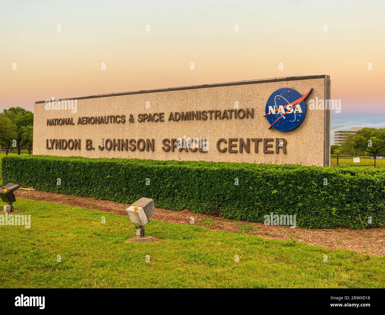 HOUSTON, TX - 19. Juni: Johnson Space Center in Houston Texas am 19 2019. Juni. Zentrum für das amerikanische menschliche Raumflugprogramm. Stockfoto