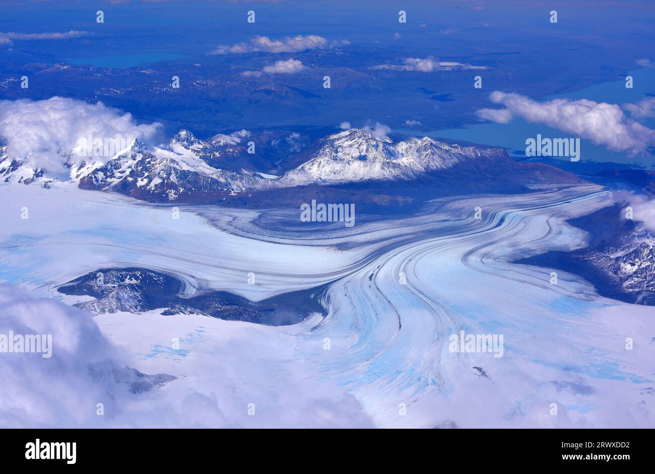 Upsala-Gletscher im südlichen Patagonischen Feld. Luftaufnahme. Patagonien, Magallanes und Antarktis Chilena. Stockfoto