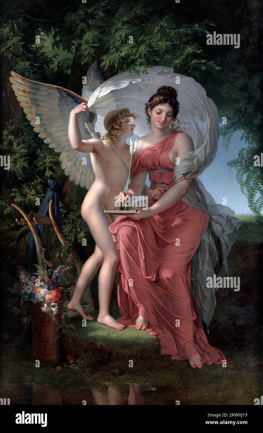 Erato, Muse of Lyrical Poetry des französischen Künstlers Charles Meynier (C. 1763-1768-1832), Oil on Canvas, 1800 Stockfoto