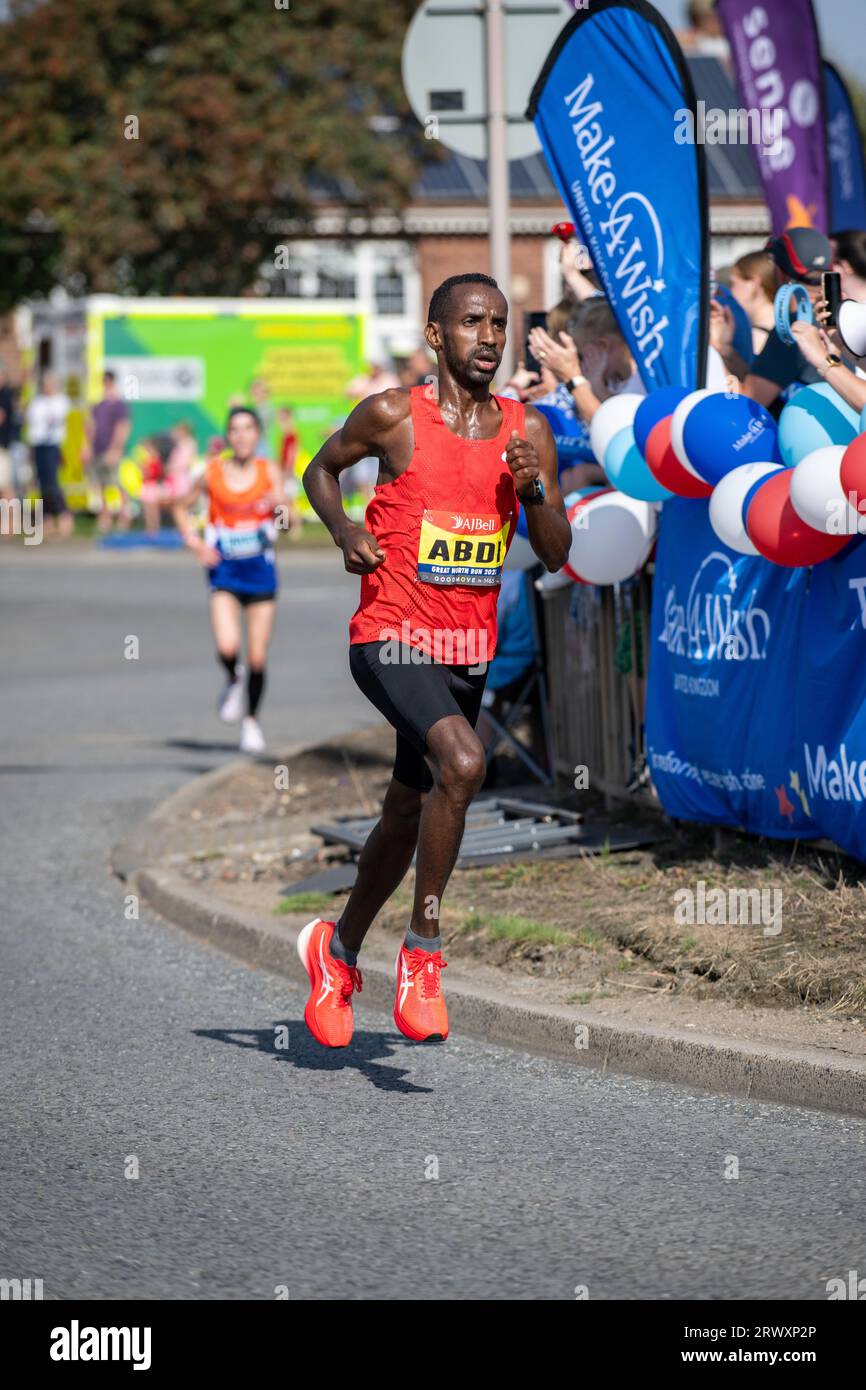 Elite-Läufer Bashir Abdi wurde Zweiter beim Great North Run 2023 Stockfoto