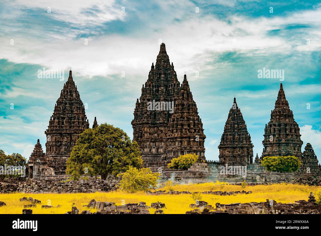 Ruinen der Prambanan Temple Compounds. Java. Indonesien Stockfoto