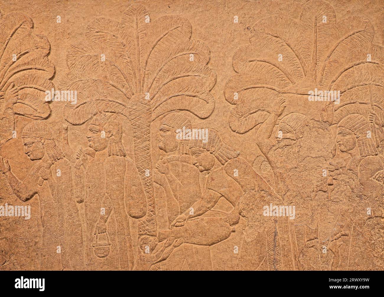 Steinbarsch-Relief der Prozession von gefangenen babylonischen Frauen, Nordirak, Assyrisch, 704-681 v. Chr. Stockfoto