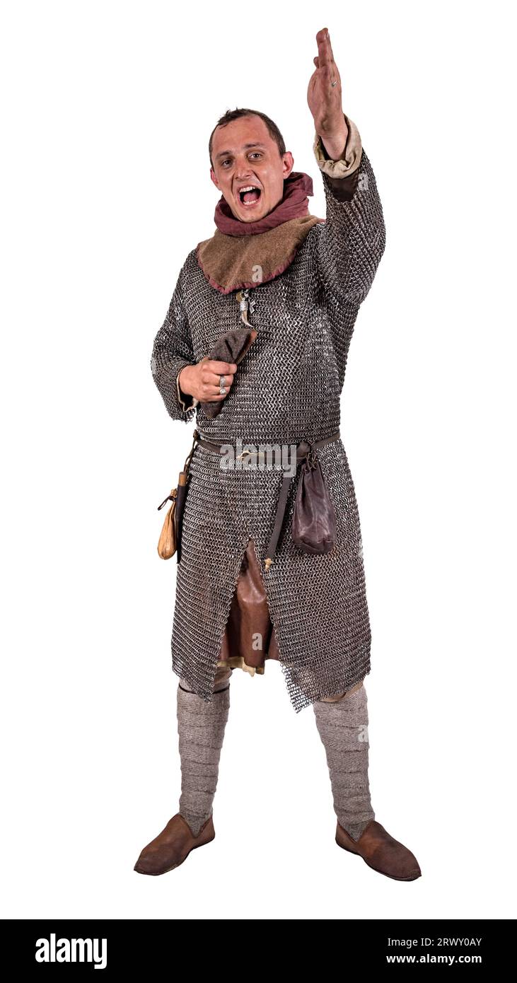 Normannen-Ritter in der zweiten Hälfte des 11. Jahrhunderts predigten. Isoliert auf weiß Stockfoto