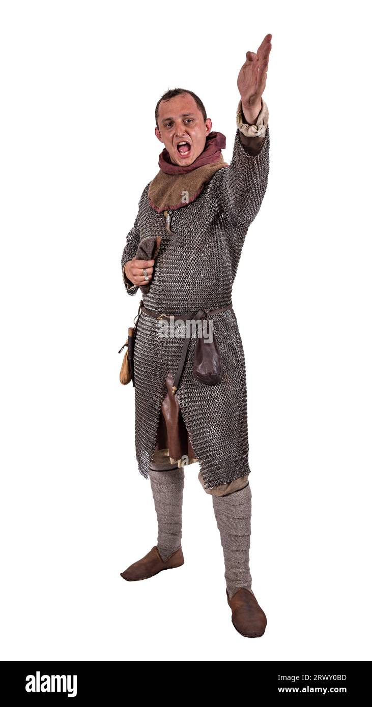 Normannen-Ritter in der zweiten Hälfte des 11. Jahrhunderts predigten. Isoliert auf weiß Stockfoto