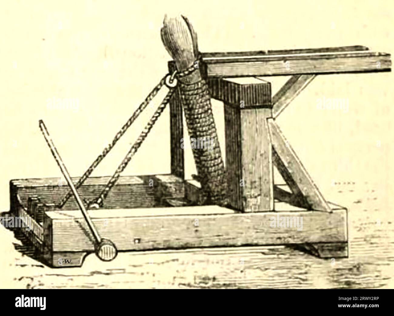 Ein alter Fundibalus oder Fundibalum, eine Variante des Ballista. Stockfoto