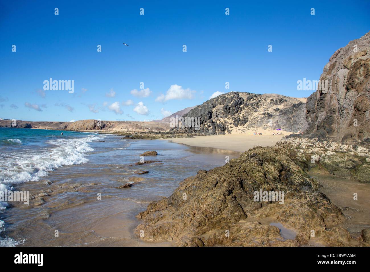 Malerische Papagayo Strände in Playa Blanca, Lanzarote, Spanien. Die Strände sind gesetzlich geschützt. Stockfoto