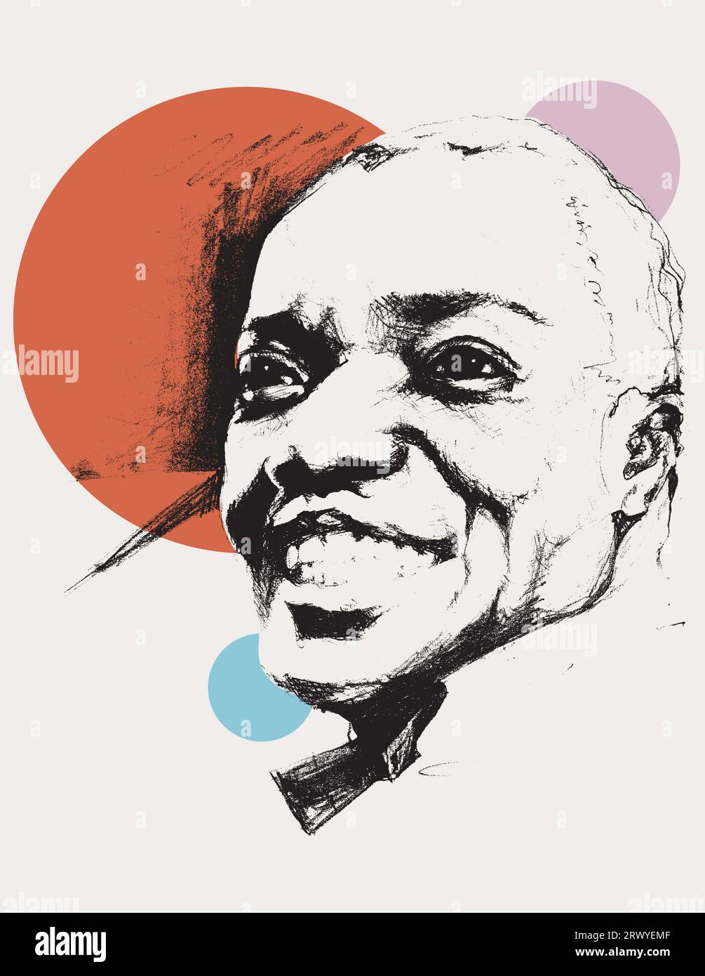 Vektor-freie Hand Zeichnung Illustration von Louis Armstrong, dem legendären amerikanischen Jazz trompeter und Sänger. Stockfoto