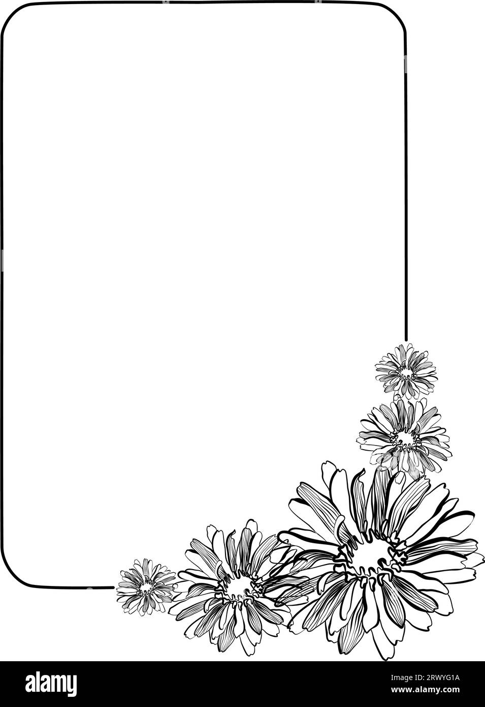 Vektorillustration mit Gerbera-Blüten im geometrischen Rahmen im Doodle-Stil Stock Vektor