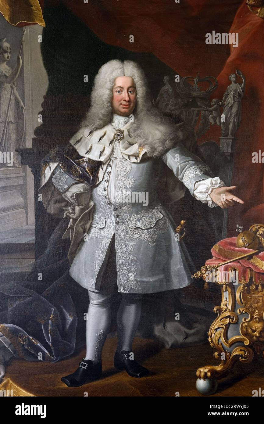 Friedrich I. (1676–1751) König von Schweden von 1720 bis 1751. Fredrik I., König von Schweden, Gemälde von Georg Engelhard Schröder Stockfoto