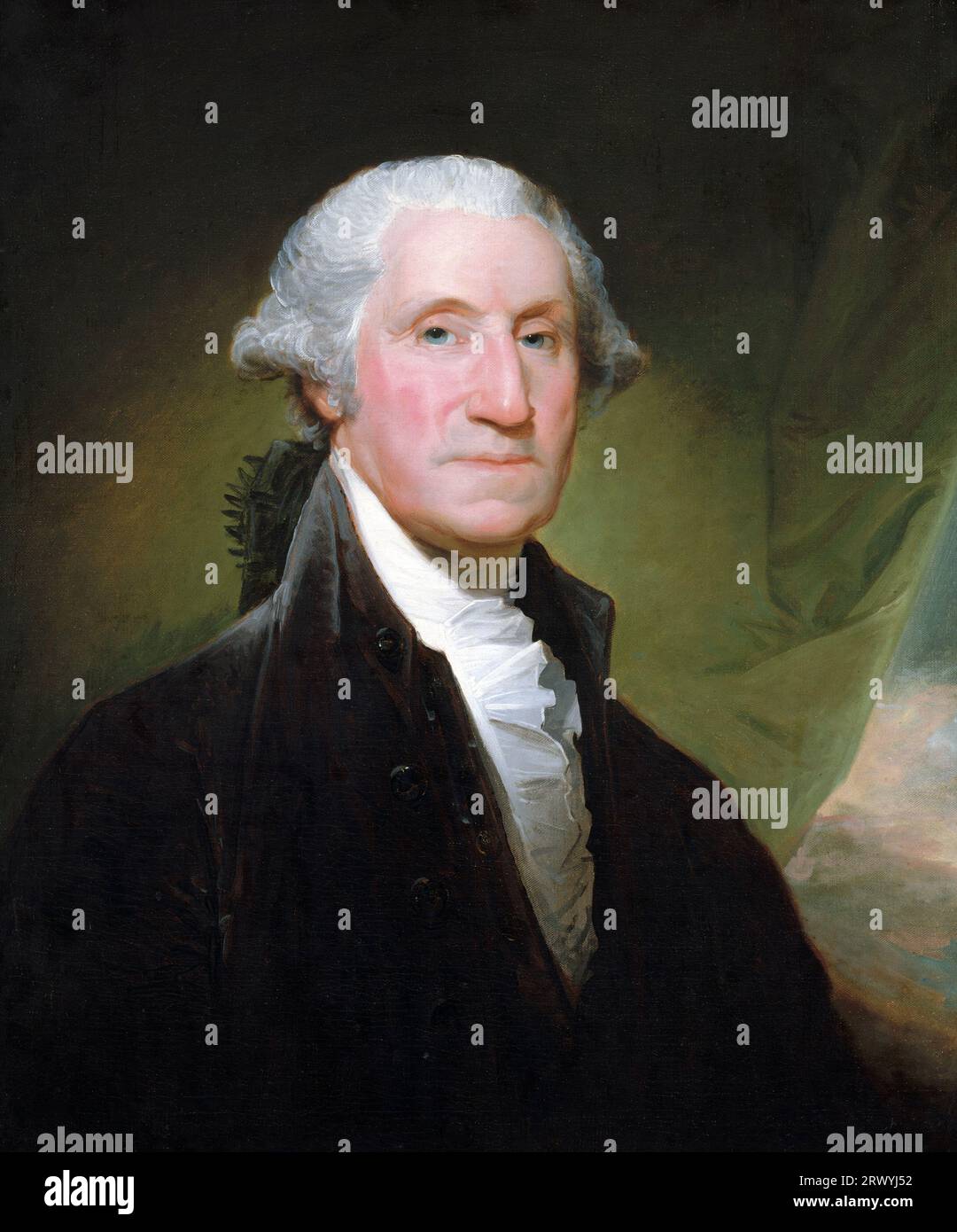 George Washington (1732–1799) US-amerikanischer Offizier, Staatsmann und Gründervater, der von 1789 bis 1797 erster Präsident der Vereinigten Staaten war. George Washington, 1795, Gemälde von Gilbert Stuart Stockfoto