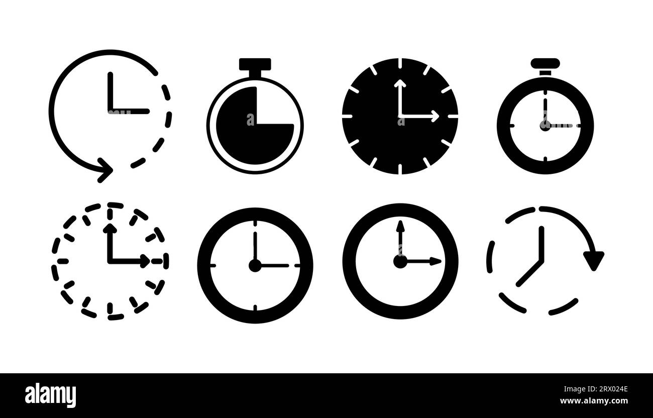 Uhrsymbol. Vektor des Zeitsymbols. Uhrensymbol im trendigen, flachen Stil, isoliert Stock Vektor Uhrsymbol. Vektor des Zeitsymbols. Uhrensymbol im trendigen, flachen Stil, isoliert Stock Vektor