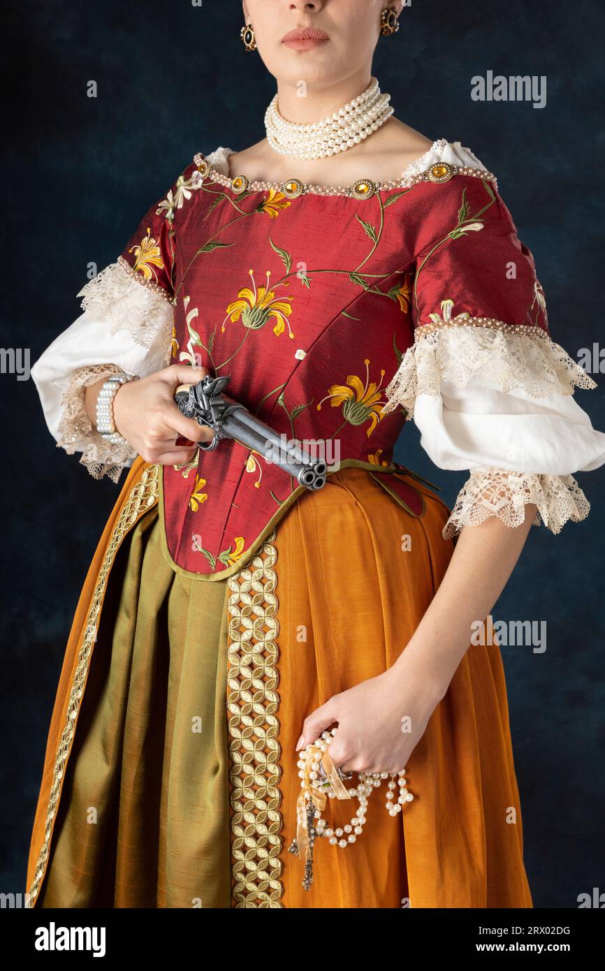Mieder Renaissance Frau, die ein historisches Kostüm aus der Renaissance, Restauration ...