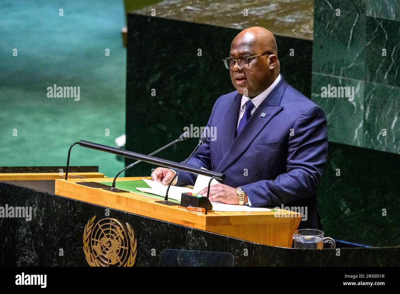 New York, USA, 20. September 2023. Félix-Antoine Tshisekedi Tshilombo, Präsident der Demokratischen Republik Kongo, spricht an die 78. Vereinigten Staaten Stockfoto