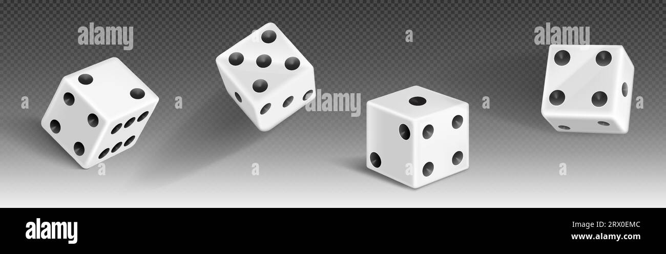 3D-Casino-Spielwürfelrolle isoliertes Vektorsymbol. Weißes, realistisches Glücksspiel-Poker-Glücksfeld mit sechs, fünf und zwei Punkten. Spielzeugteile für zufällige Glücksspiele mit Risiko Stock Vektor