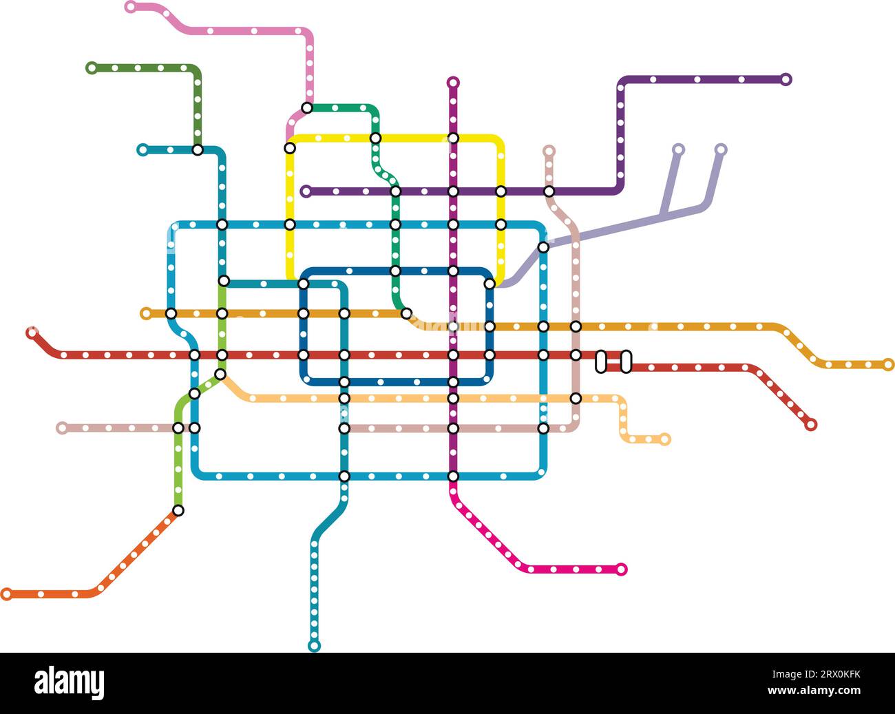 Geschichtete editierbare Vektorillustration des U-Bahn-Diagramms von Peking-Stadt, China. Stock Vektor