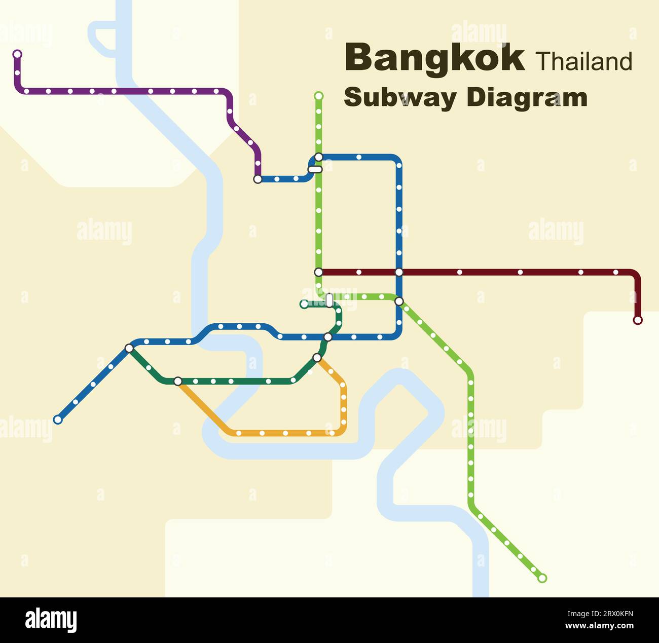 Geschichtete editierbare Vektorillustration des U-Bahn-Diagramms von Bangkok, Thailand. Stock Vektor