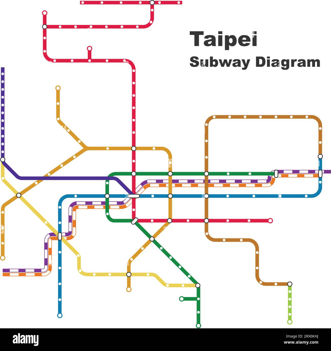 Geschichtete editierbare Vektorillustration des U-Bahn-Diagramms von Taipeh, Taiwan. Stock Vektor