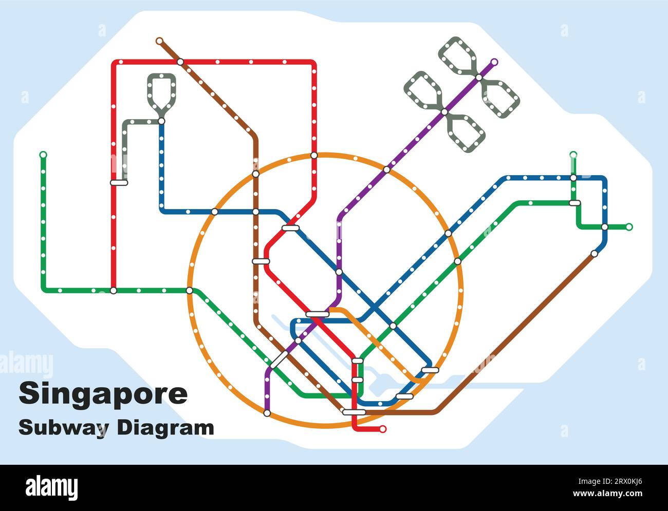 Geschichtete editierbare Vektorillustration des U-Bahn-Diagramms von Singapur. Stock Vektor