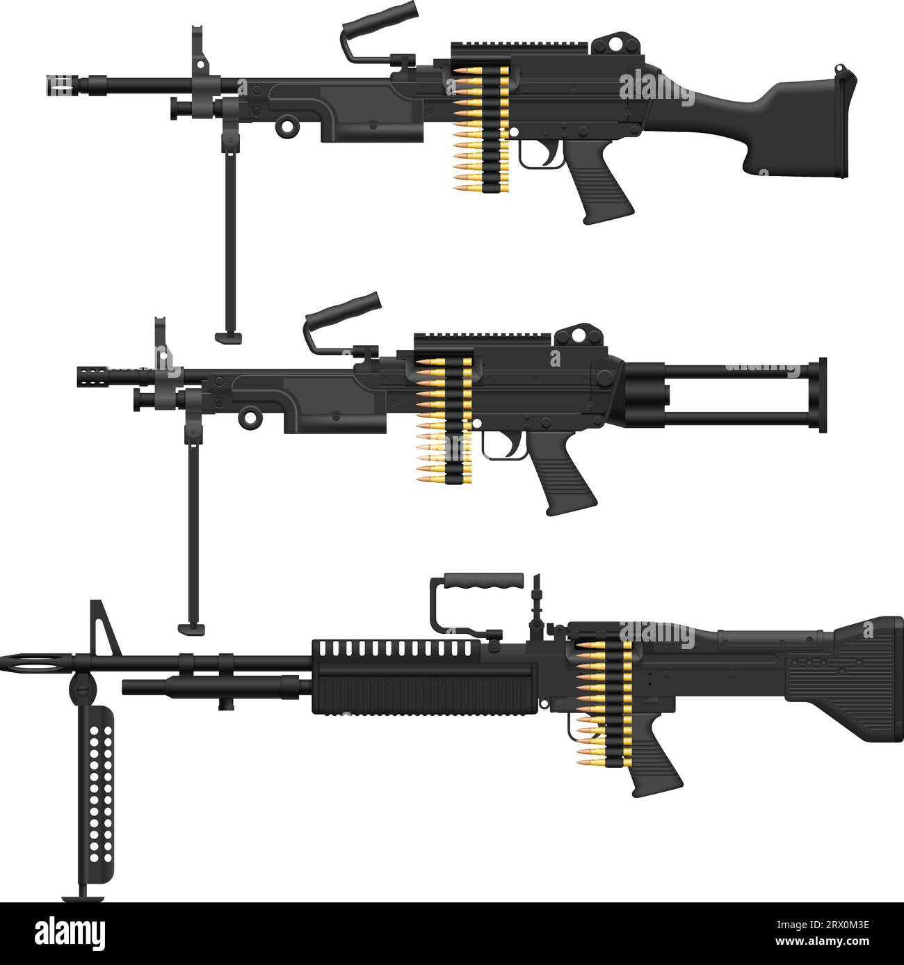 Mehrschichtige Vektorillustration des Maschinengewehrs. Stock Vektor