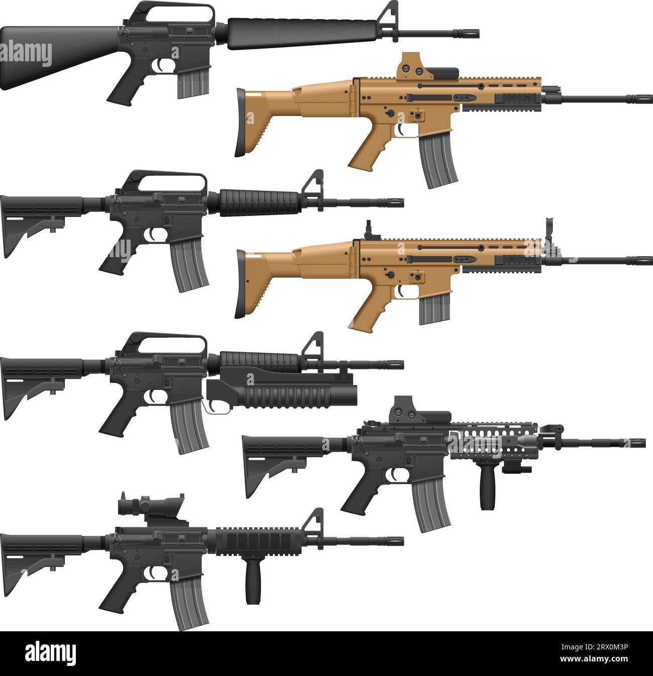 Schichtvektorillutration verschiedener amerikanischer Karbinen. Stock Vektor