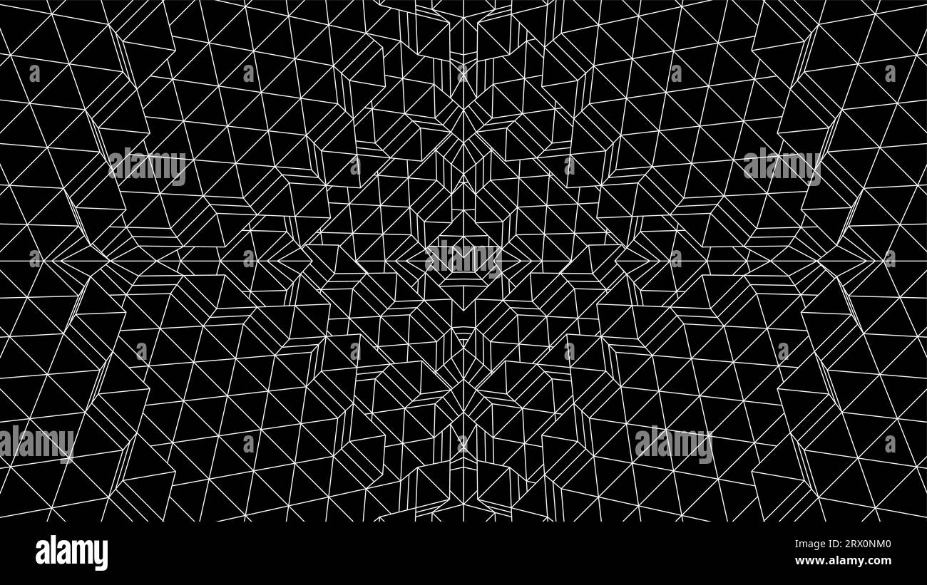 Geometrischer Gitterhintergrund mit 80er-Jahre-Mesh. Abstrakter Cyberpunk-Hintergrund mit Retro-Computerraster. Stock Vektor