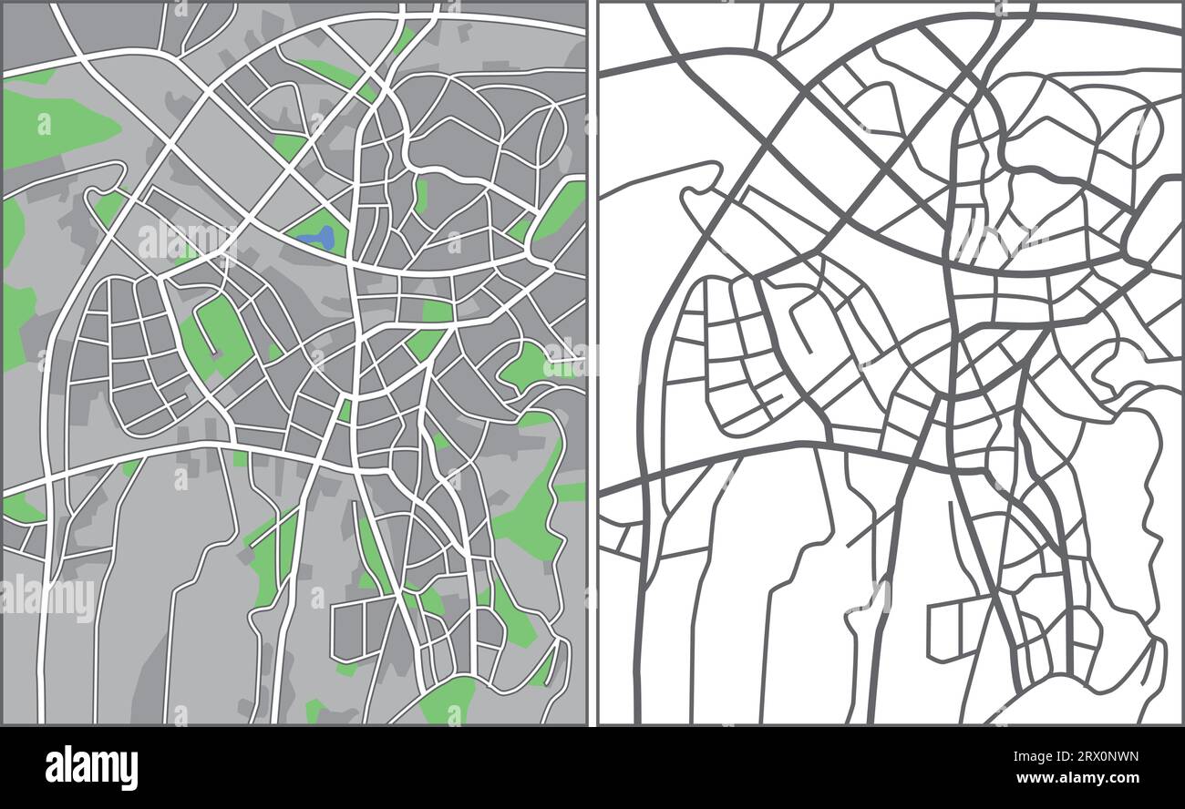 Geschichtete editierbare Vektorstreetmap von Ankara, Türkei, die Linien und farbige Formen für Land, Straßen und Parks enthält. Stock Vektor