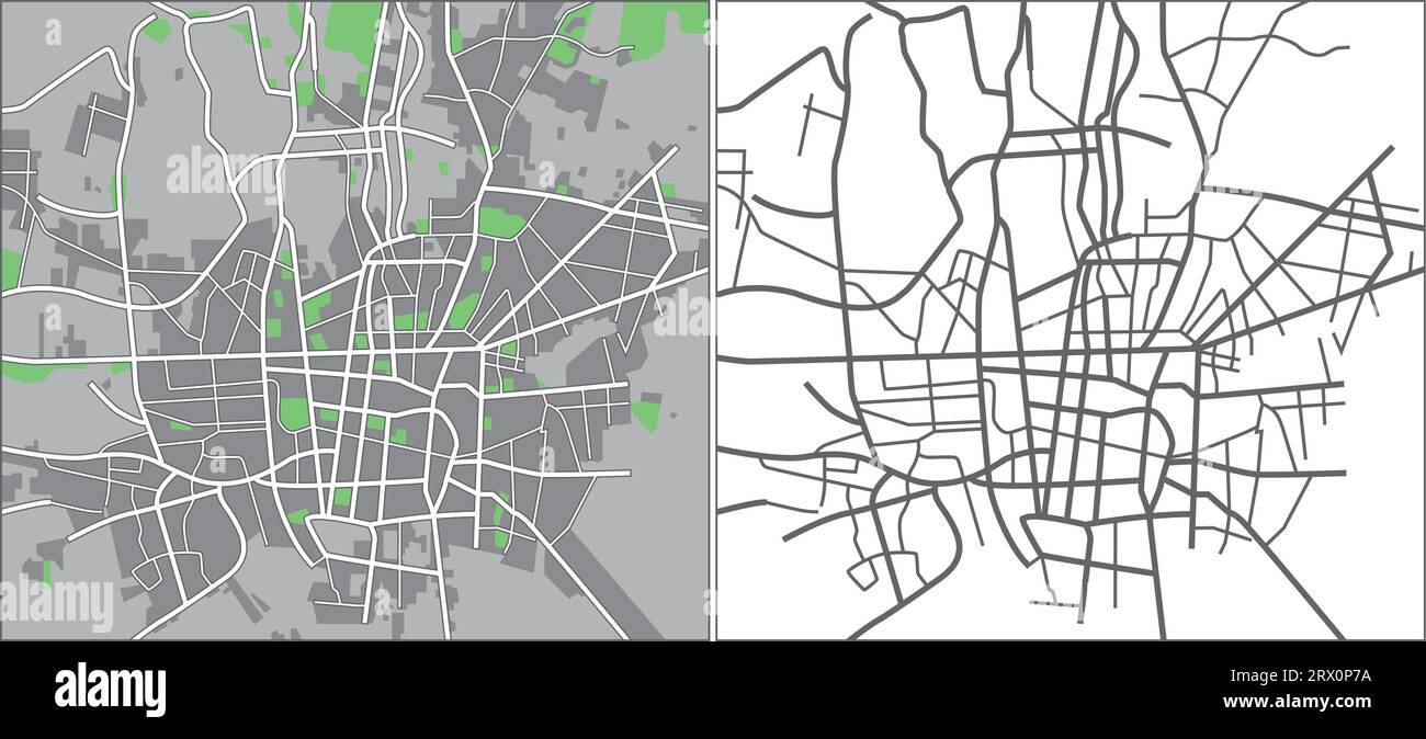 Geschichtete editierbare Vektorstreetmap von Teheran, Iran, die Linien und farbige Formen für Land, Straßen und Parks enthält. Stock Vektor