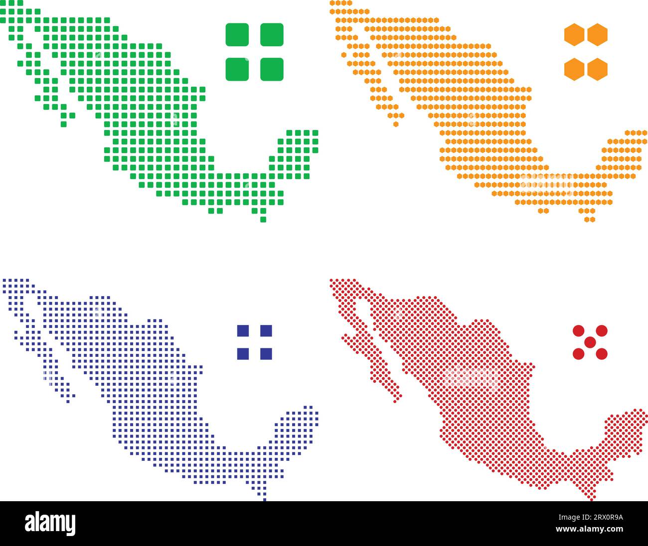 Geschichtete editierbare Vektorillustration Landkarte von Mexiko, die vier verschiedene Pixelversionen enthält, kann als Hintergrund oder Material verwendet werden. Stock Vektor