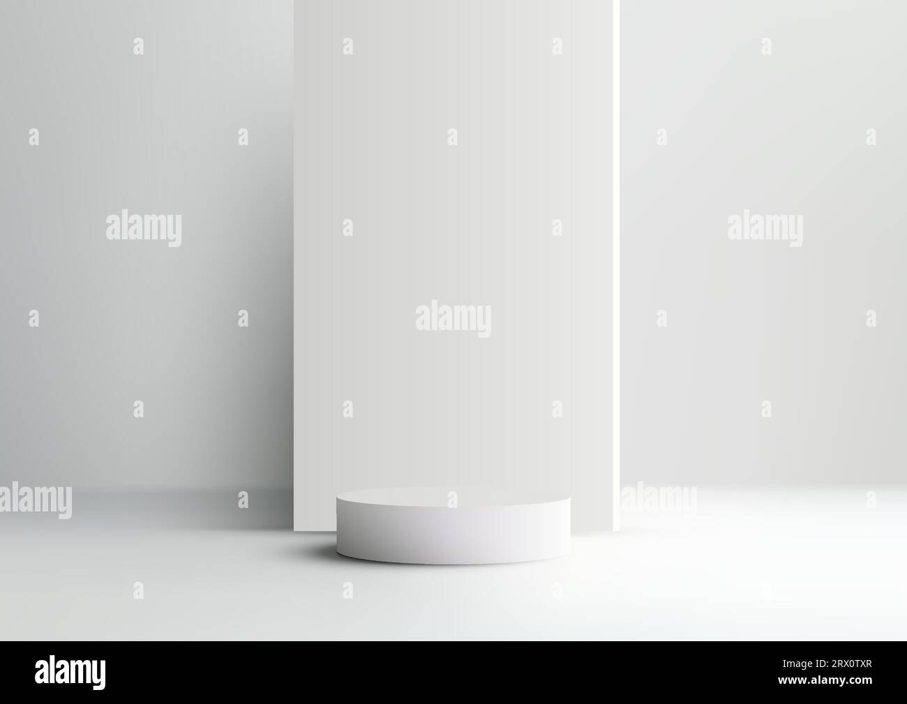 3D realistische, moderne, minimalistische, weiße Podiumplattform mit geometrischem Hintergrund auf weißem und grauem Hintergrund. Du kannst es für Schönheitskosmetik-Präsentationen verwenden Stock Vektor