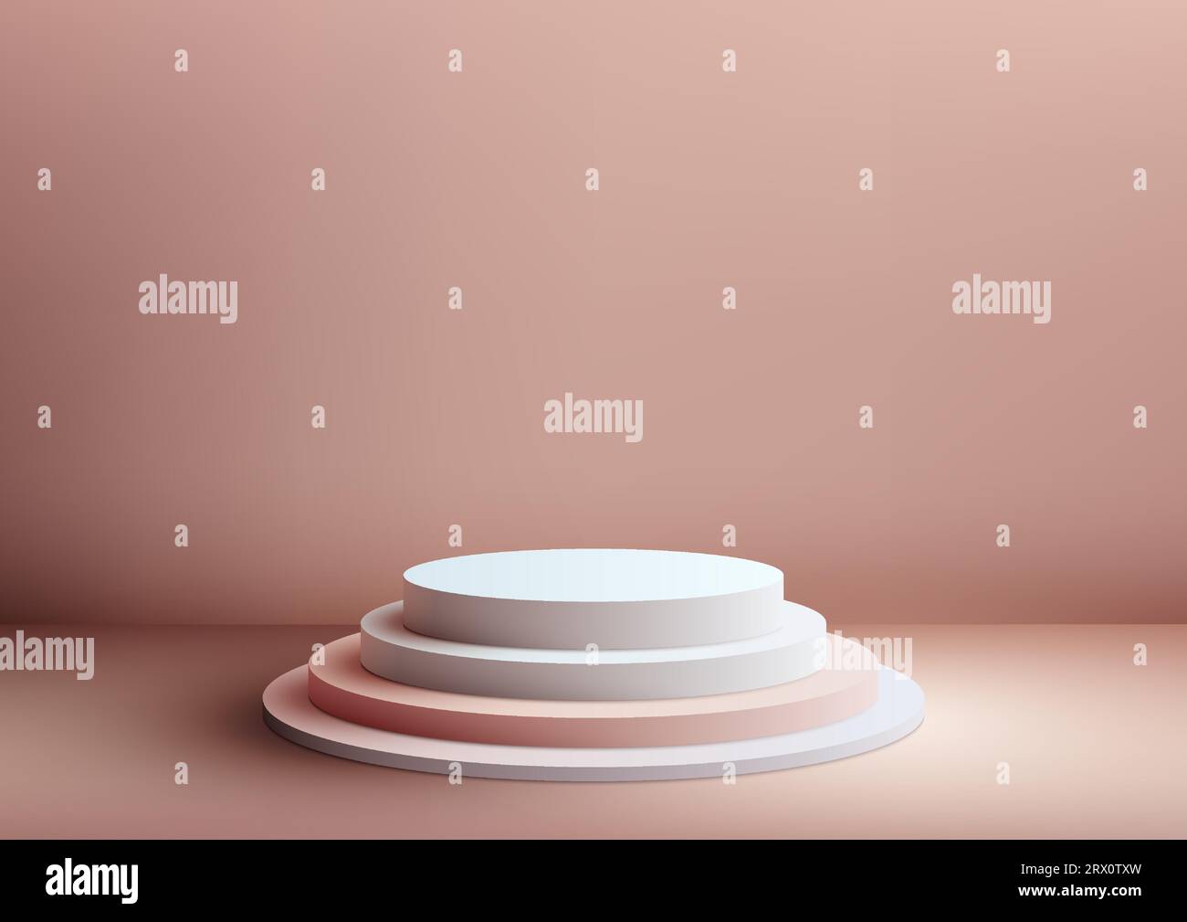 Der realistische, weiße und pinkfarbene 3D-Trittstufen-Ständer ist eine vielseitige Requisite, die für eine Vielzahl von Zwecken verwendet werden kann. Es ist perfekt für Produktpräsentationen, Vordrucke Stock Vektor