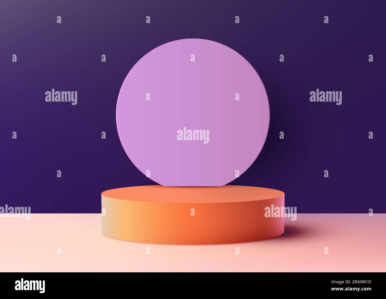 Dieses realistische orangefarbene 3D-Podium mit kreisförmigem Hintergrund ist ein minimalistisches Modell für die Produktpräsentation. Es ist perfekt, um Ihre Produkte in einem Moder zu präsentieren Stock Vektor