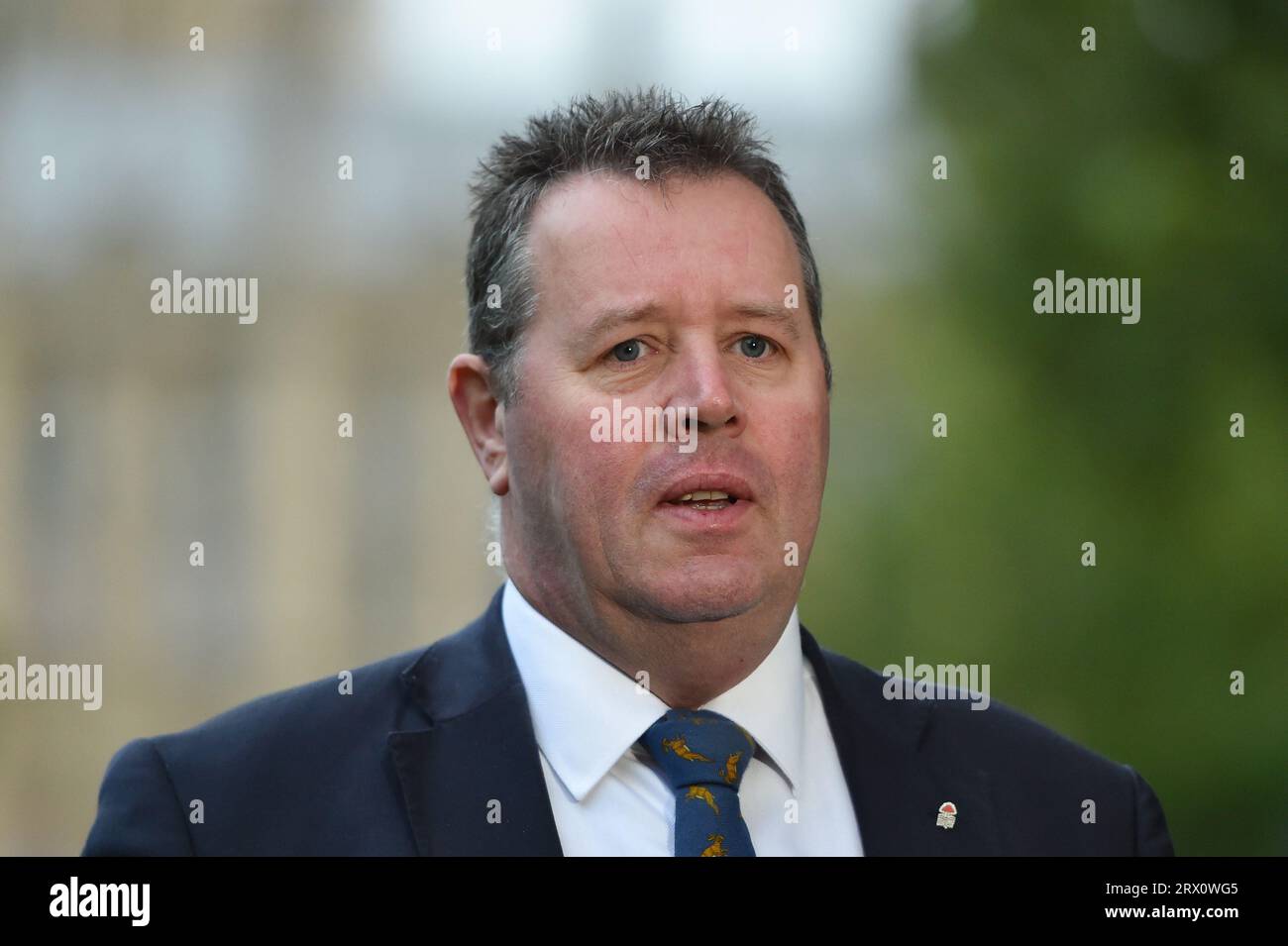 London, England, Großbritannien. September 2023. Umweltminister MARK SPENCER wird während der morgendlichen Medienrunde in Westminster gesehen. (Bild: © Thomas Krych/ZUMA Press Wire) NUR REDAKTIONELLE VERWENDUNG! Nicht für kommerzielle ZWECKE! Stockfoto