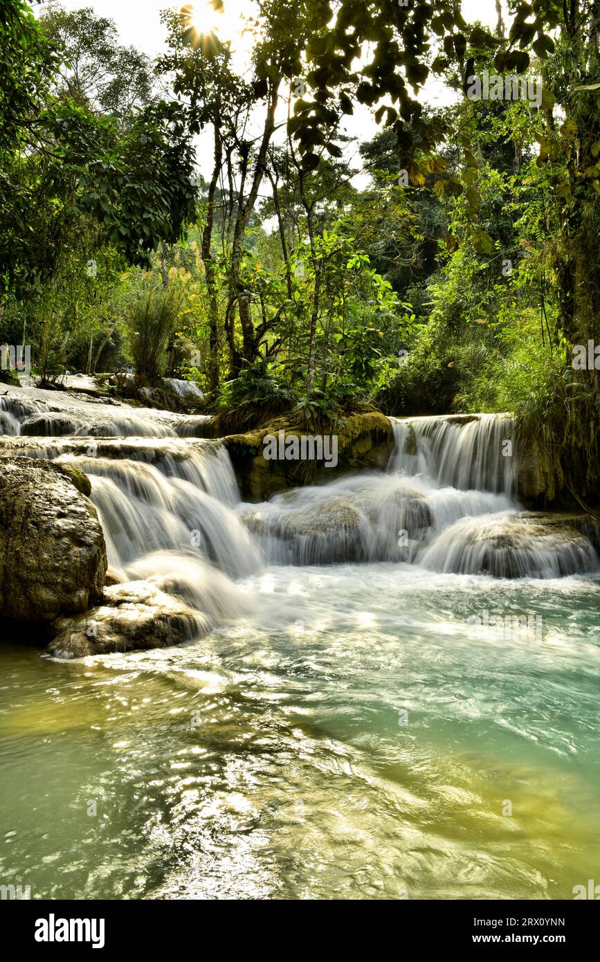 Tat SAE/Tad SAE Wasserfälle in Luang Prabang, Laos Stockfoto