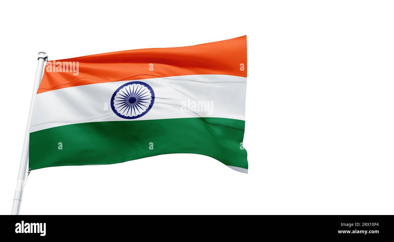 Flagge der Republik Indien im Wind am Fahnenmast, Stockfoto