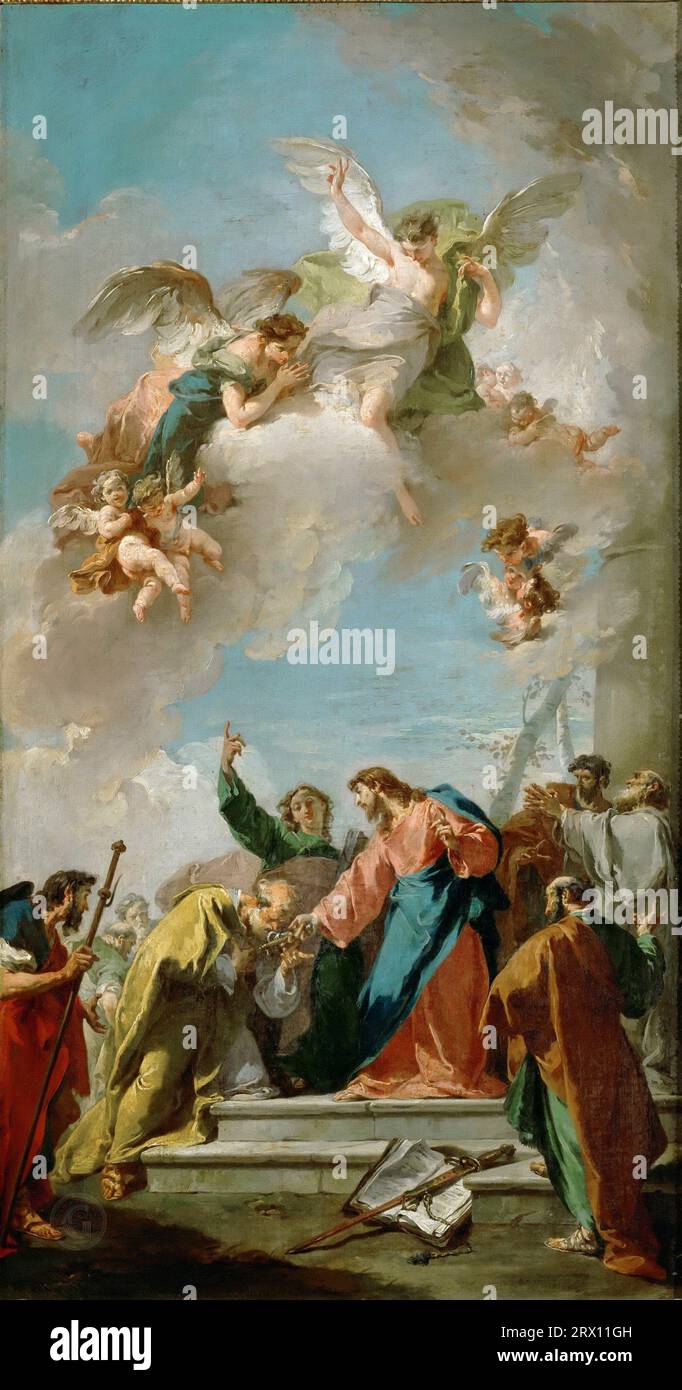 Giovanni Battista Pittoni der Jüngere (1687-1767) – Christus, der dem heiligen Peter 82х42 die Schlüssel übergibt Stockfoto