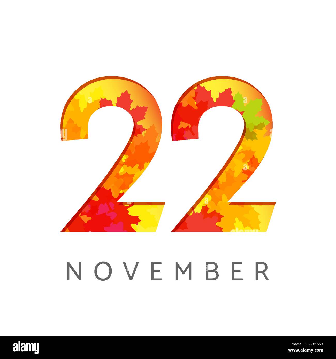 Kalendernummer-Logo vom 22. November. Herbstschild Stock Vektor