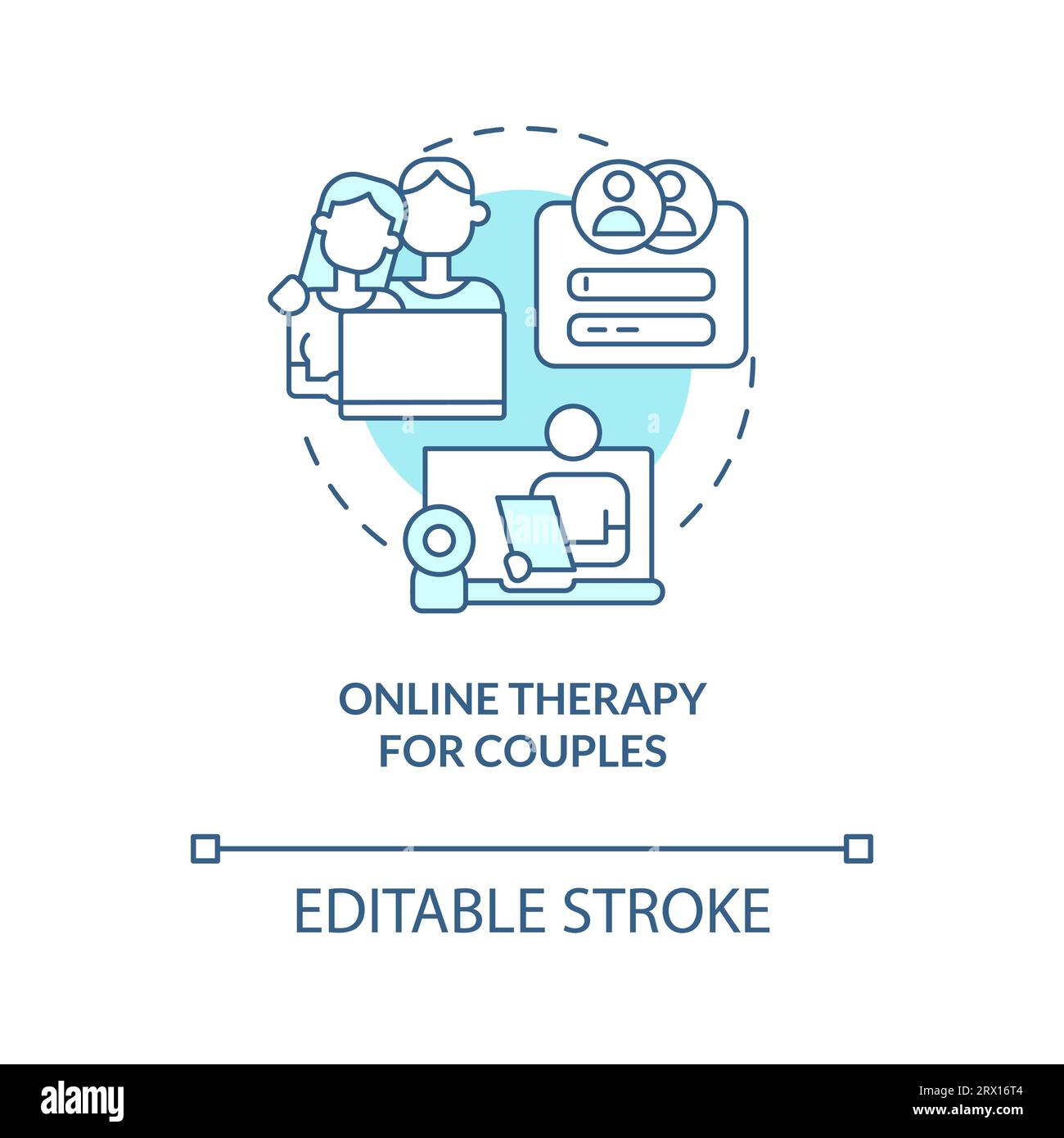 2D-Online-Therapie für Paare lineares Icon-Konzept Stock Vektor