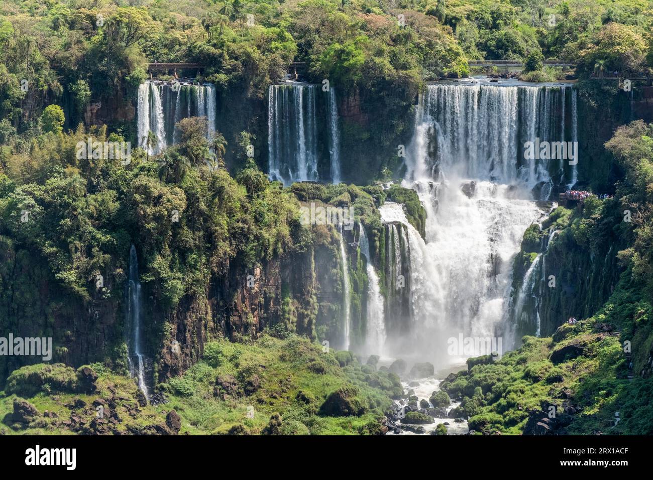 Iguazú Wasserfälle, mächtiger Wasserstrom fällt die Klippen hinunter. Grenze zu Argentinien und Brasilien. Parana Stockfoto