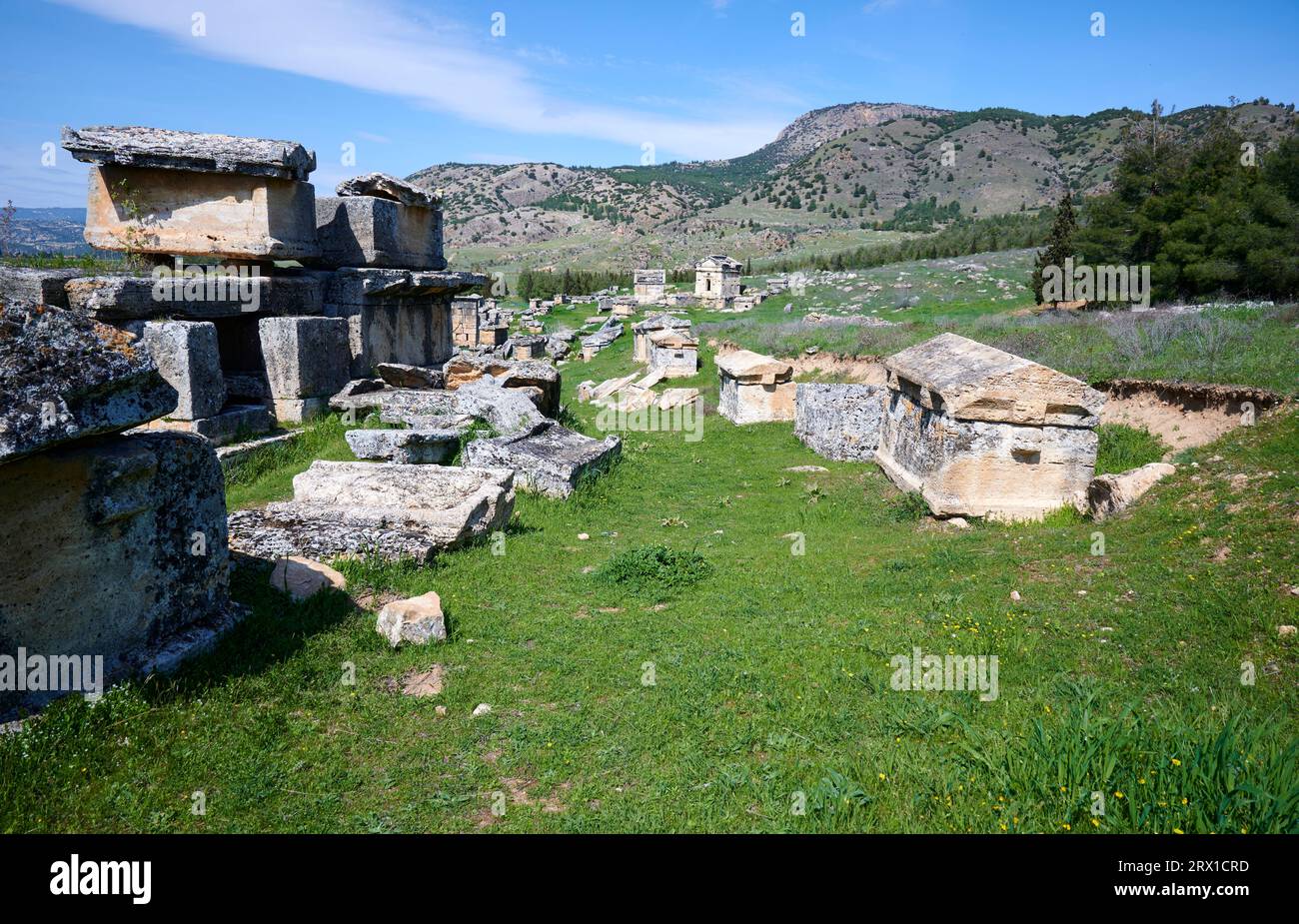 Hierapolis in Pamukkale. Alte, alte Steingräber aus lycia Stockfoto