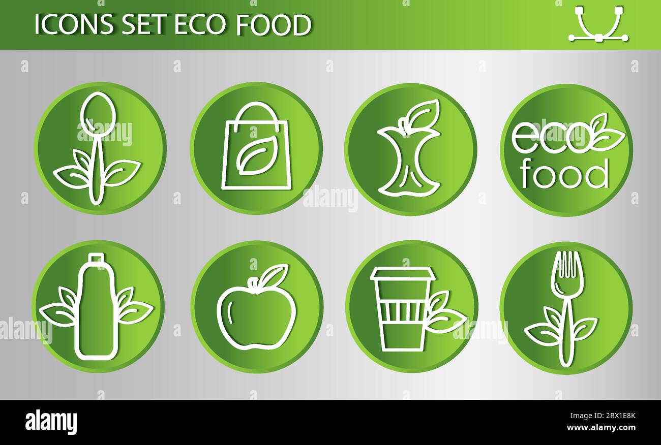 Linie Symbol Set von gesunden Lebensmitteln, vegane Lebensmittel. Enthält Symbole wie Lactose, Gluten- und zuckerfrei, GVO-frei, Palmöl und mehr, Icons-Sammlung. Stock Vektor