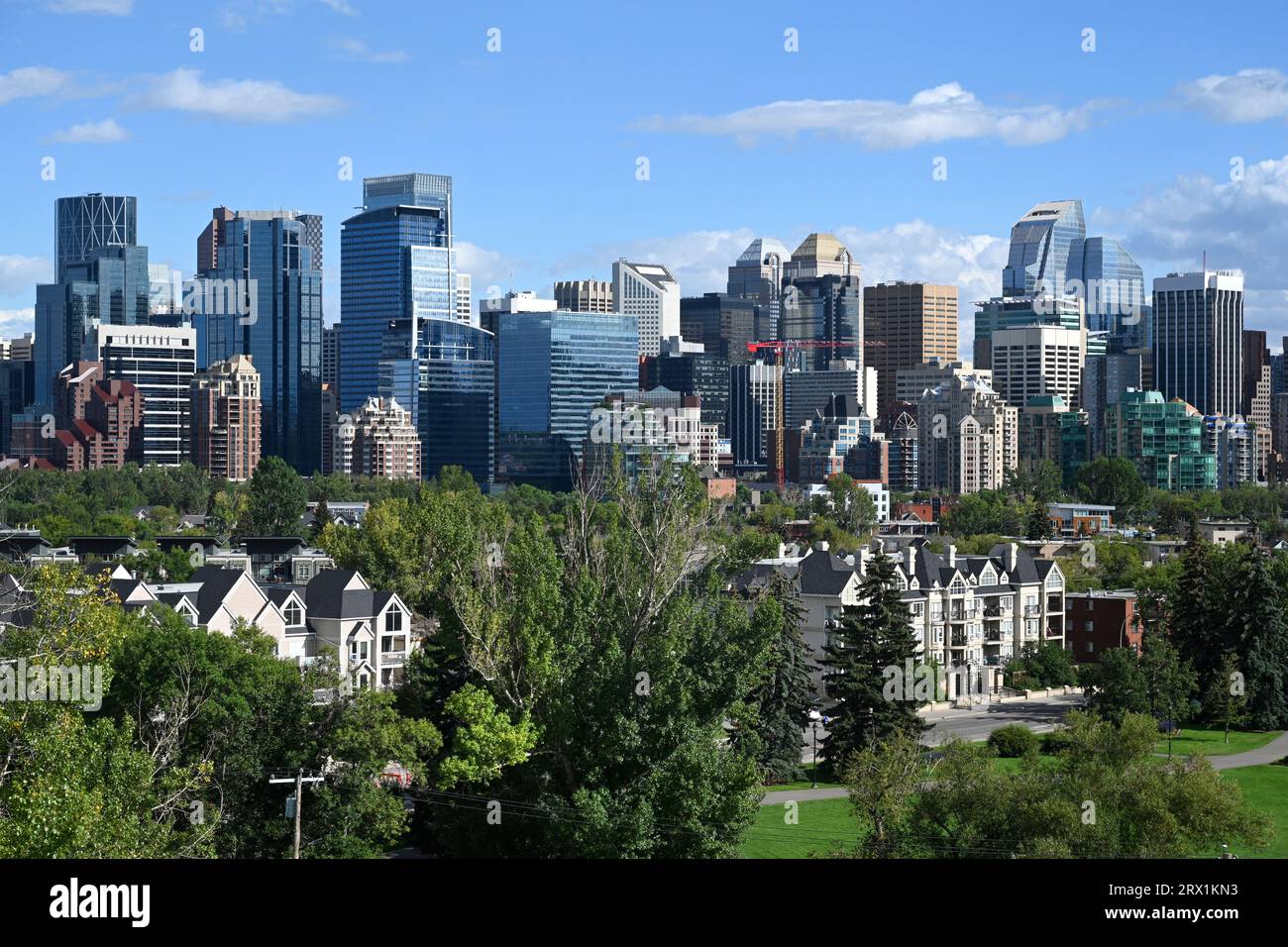 Panorama Calgary. Calgary Stadtbild. Wolkenkratzer von Calgary. Calgary Innenstadt Stockfoto