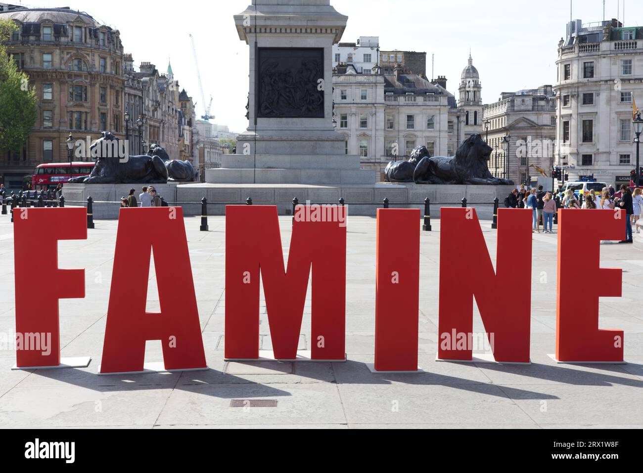 Trafalgar Square, Hungerschild Stockfoto