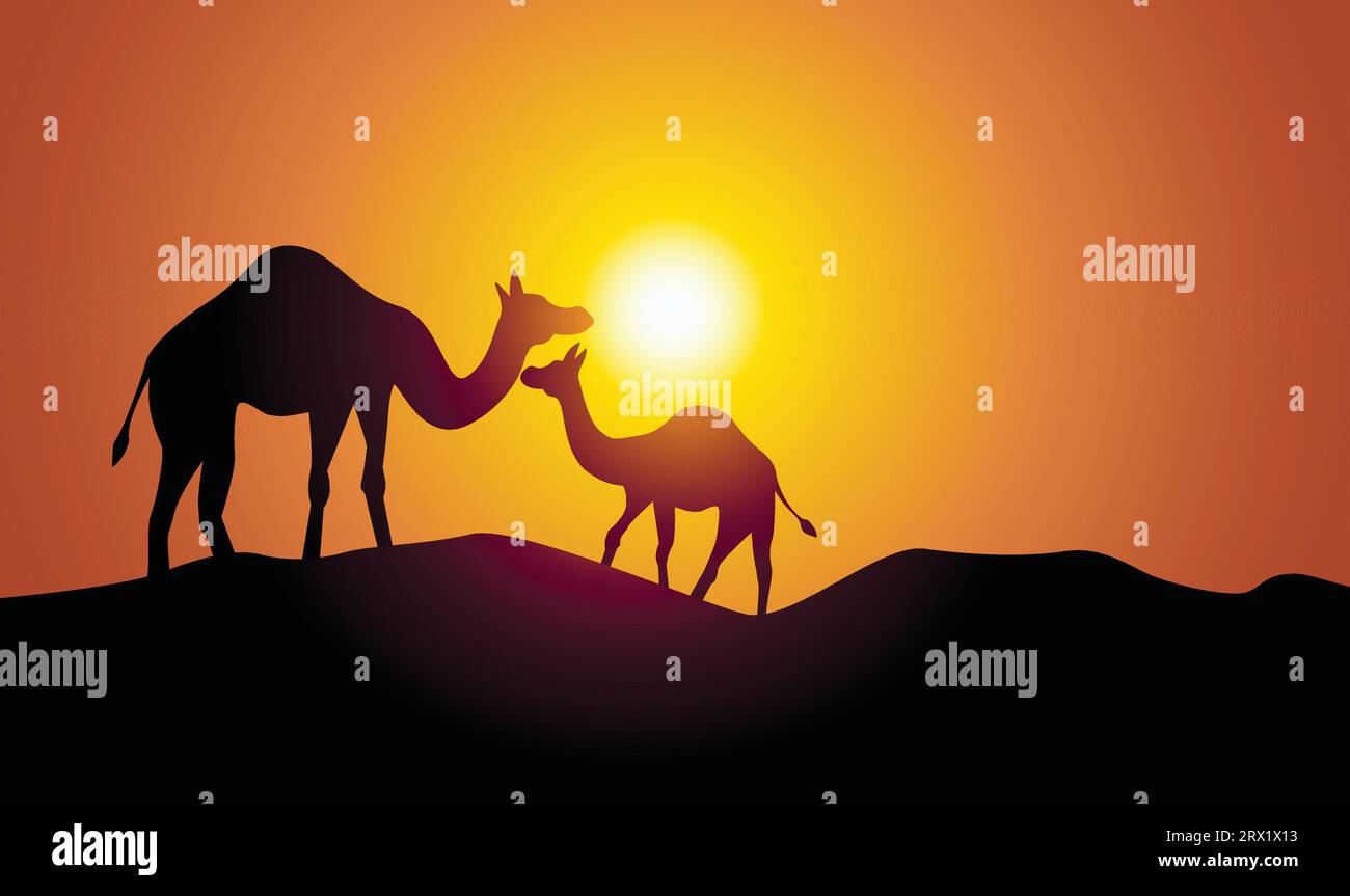 Silhouette mit Kameldesign. Handgezeichnete Vektorillustration im Minimalismus-Stil Stock Vektor